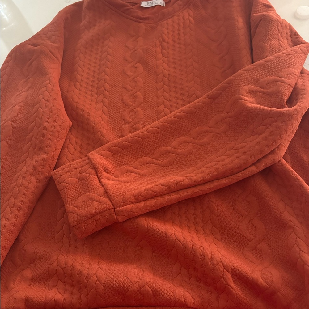 ME Makeover Essentials Orange Cable Knit Crewneck Sweater